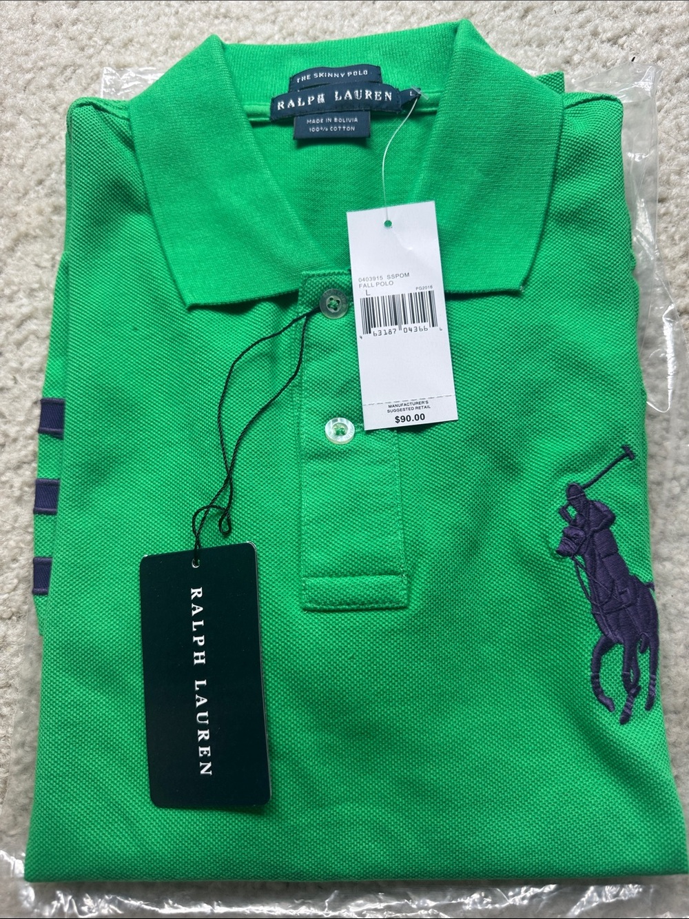 Ralph Lauren “Skinny Fit” Bright Green Polo with Large Navy Pony